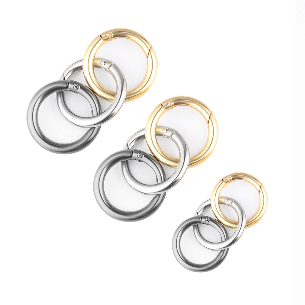 Hot Sale Zinc Alloy Spring O-Ring Buckles Plated Gate Clips Purses Handbags Round Push Trigger Snap Clasp Hooks Carabiner