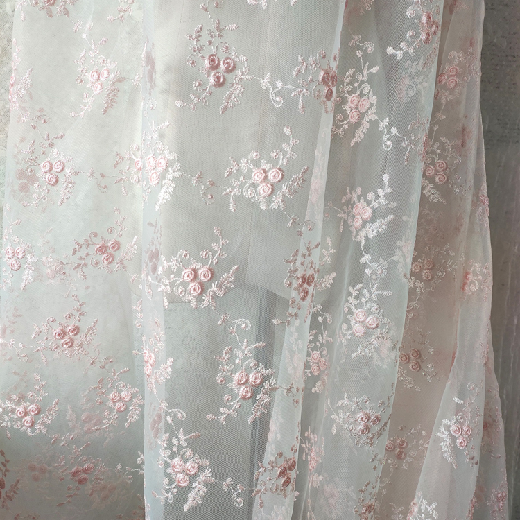 ブルーパープルグレーパウダーメッシュ刺繍レースファブリック小さな花服のテーブルクロス背景カーテンアクセサリー
