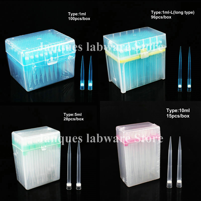 Laboratorium 10UL tot 10 ml PP Pipettor -tips met filterkernen, microbiologische testpipet Noozle met opslagdoos van pipet tip