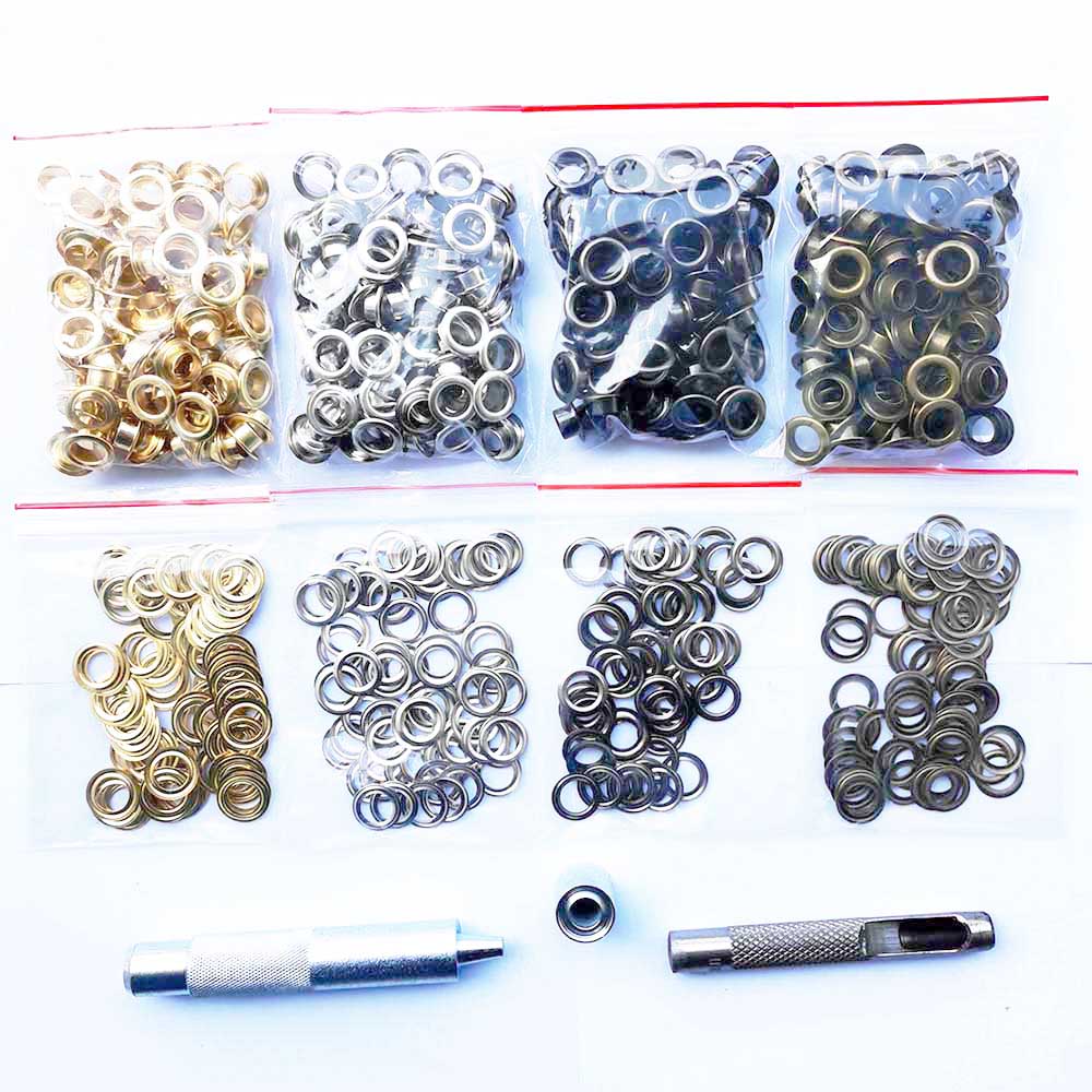 Eyelets Mix and Eyelet Punch Die Tool Set för Leathercraft Clothing Shoes Belt Bag Grommet Banner 4mm - 20mm