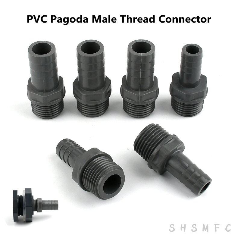 5-1/2"-8/10/12/16mm 3/4"-12/16mm PVC Pipe Pagoda Male Thread Connector Garden Hose Aquarium Adapter Water Nozzle Plastic