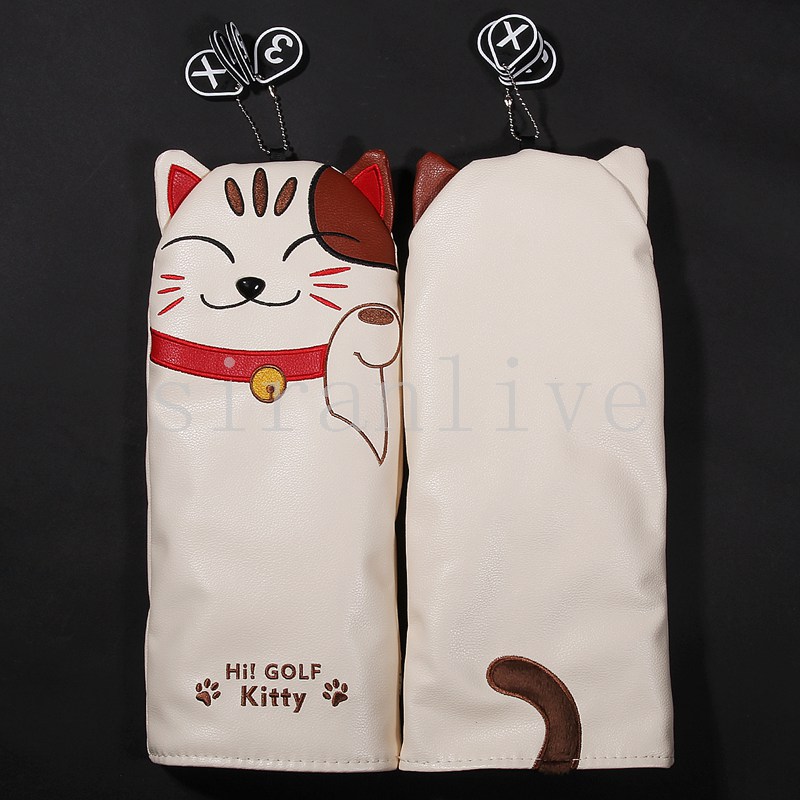 Money Cat Pu Leather Golf Golf Headcovers Covers Driver FW Utility with number tag