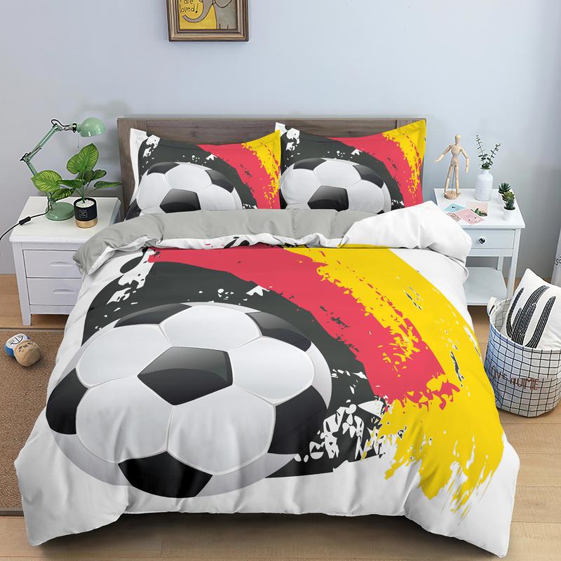 3D Boys Football Comforter Cover Set Queen Size Soccer Ball Duvet 1/2 Pillowcases 1 Bedding