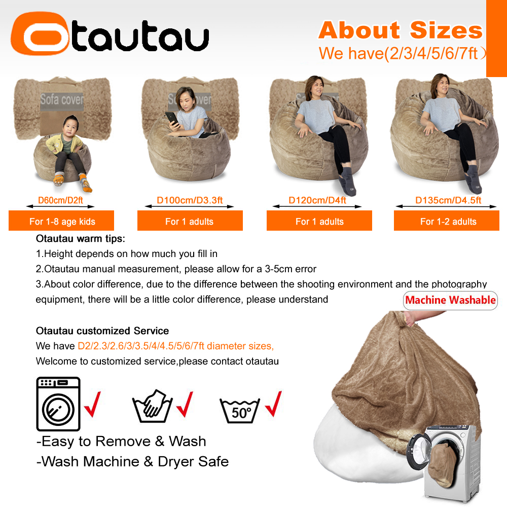 Otautau 2/3/4ft Round Pouf Cover Bean Bag Bag Chare Ottmoman Puff Soft Fur Beanbag Couch Floor Corner Seat Game Movie SAC DD2TM1T