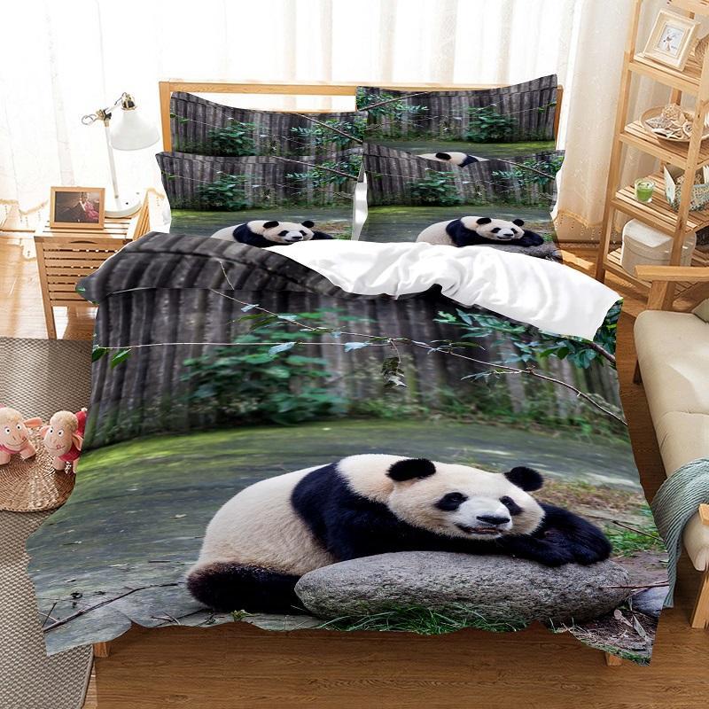 Panda täcke omslag set söt djurmönster tvillingbäddsuppsättning för pojkar flickor mikrofiber vilda jätte panda king size comporter cover