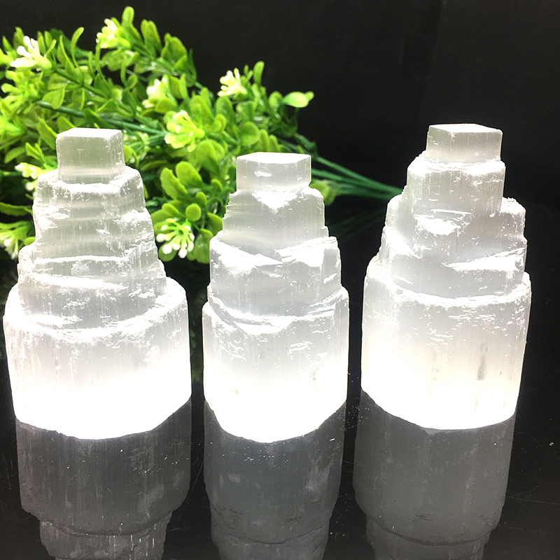 Natural Selenite Lamp White Gemstones Ice Berg Hand Carved Lamp Around Crystal Ore Ornaments Craft Reiki Home Decor Collect