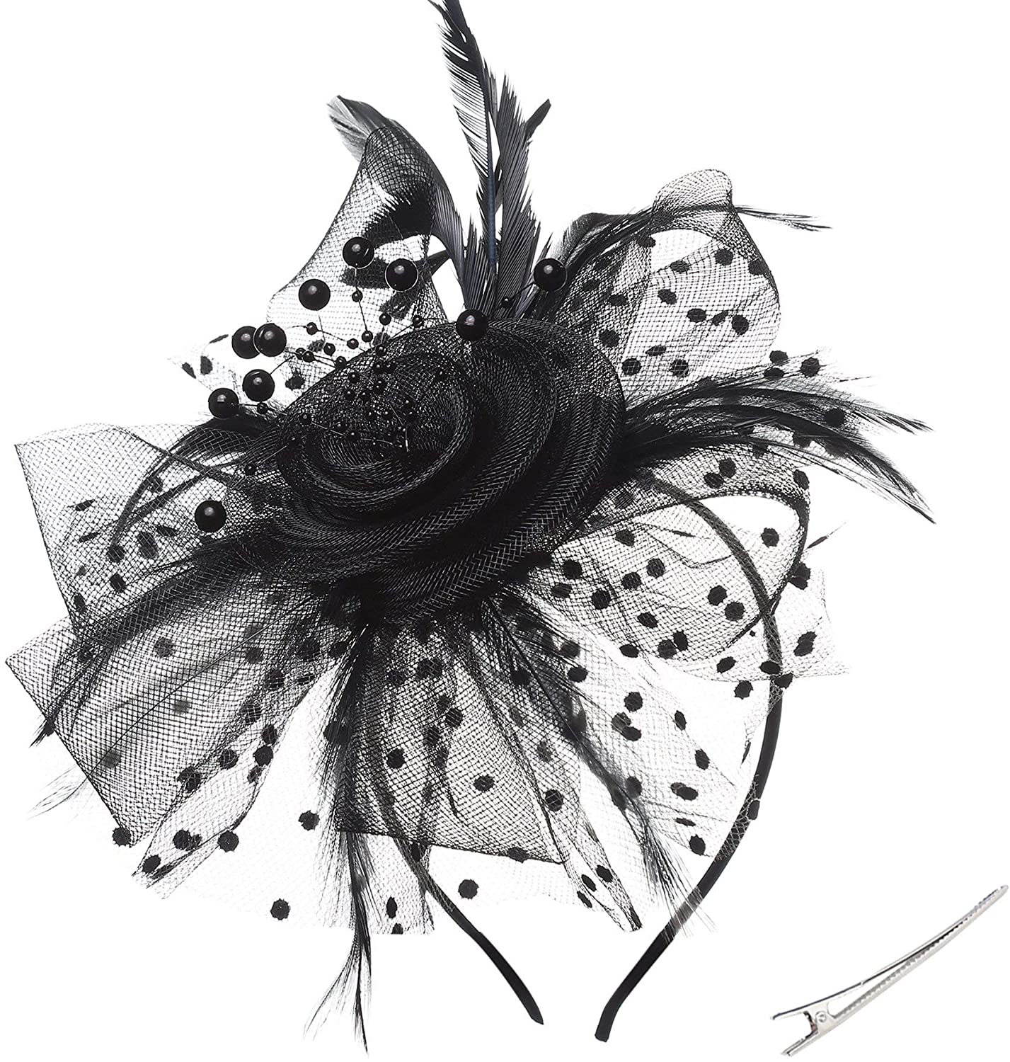 Femmes fascinateurs chapeau maillé plume glamour voile kentucky derby chapeau cocktail thé parto hat hat bands hoop accessoires 40