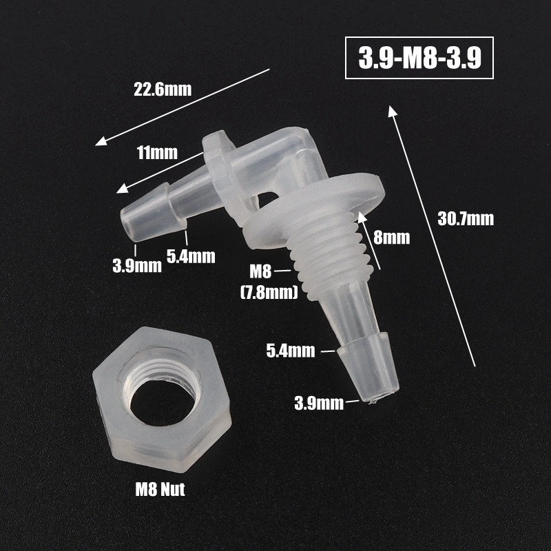 M6~1/2" Thread Hose Connectors PP Pagoda Elbow Connector With Hex Nut Aquarium Fish Tank Air Pipe Oxygen Tube Fittings