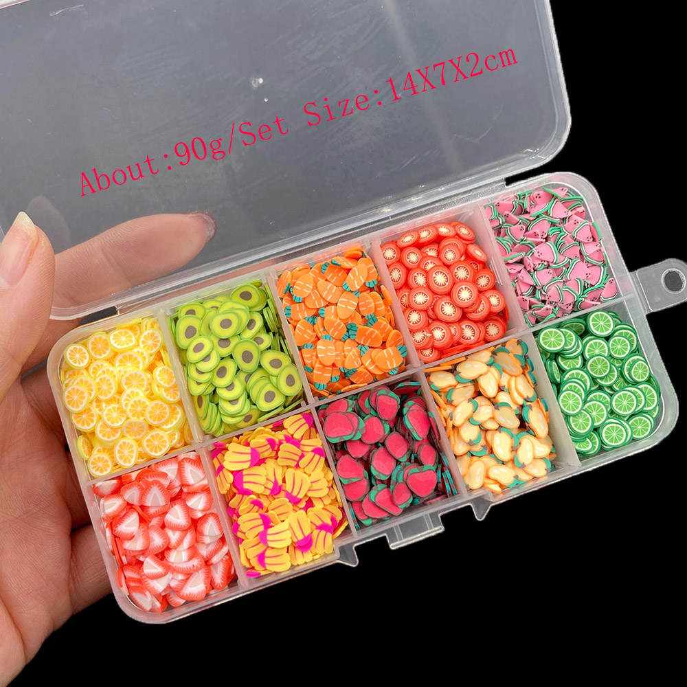 90g 10Types Mixed Fruit Animal Flower Slices Polymer Hot Clay Sprinkles for Crafts DIY Making Slime Filling Material Accessories