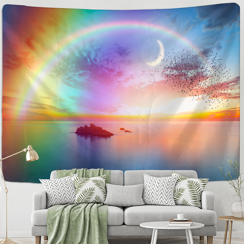 Rainbow Sunrise Tapestry Wall Hanging Bohemian Natural Landscape Painting Psychedelic Hippie Home Decor