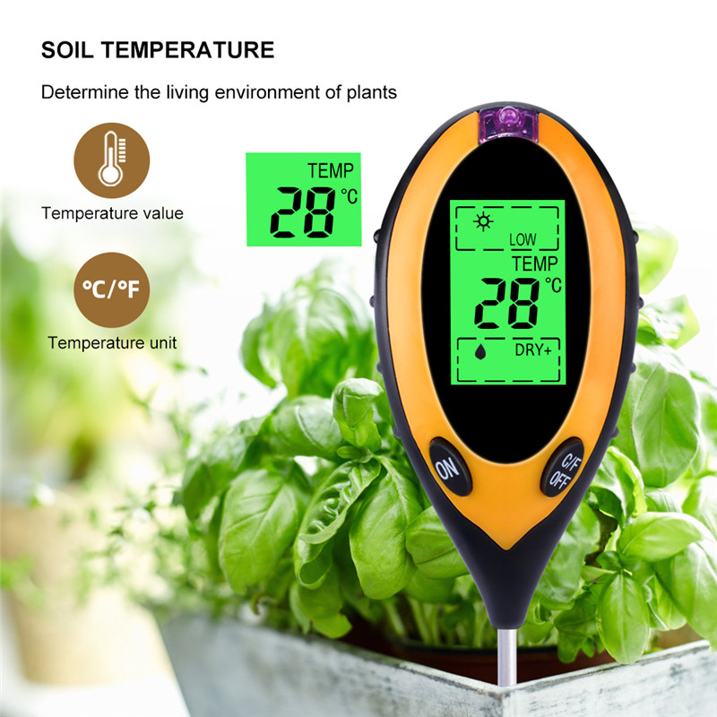 4 I 1 Digital pH -mätare Jordfuktmonitor Temperatur Solljus Aciditetstestare Alkali Testverktyg för trädgårdsväxter Jordbruk