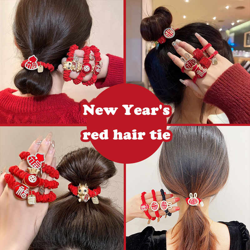 女性のための新年レッドエラスティックヘアバンド