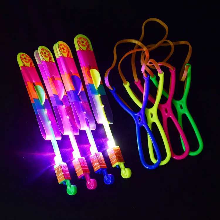 LED Flying Toys Luminous Slingshot Outdoor Flash Light Arrows Helicopter Slingshots Catapult barn Vuxna Toy Party Props 240411