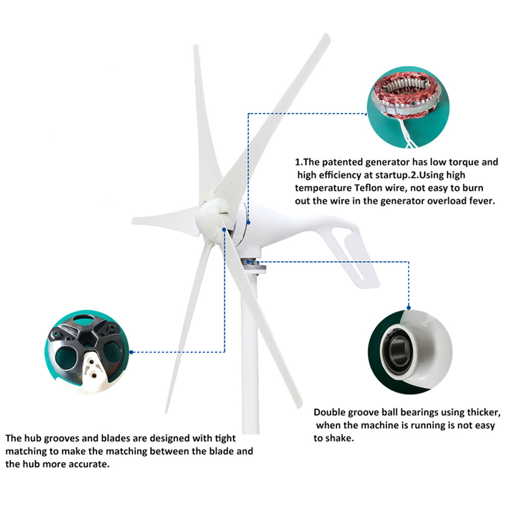 400W / 800W 12V / 24V Générateur d'éoliennes MPPT 3/5/6 Blades Générateur d'éoliennes Alternateur de l'aimant permanent Utilisation de l'aérogéner