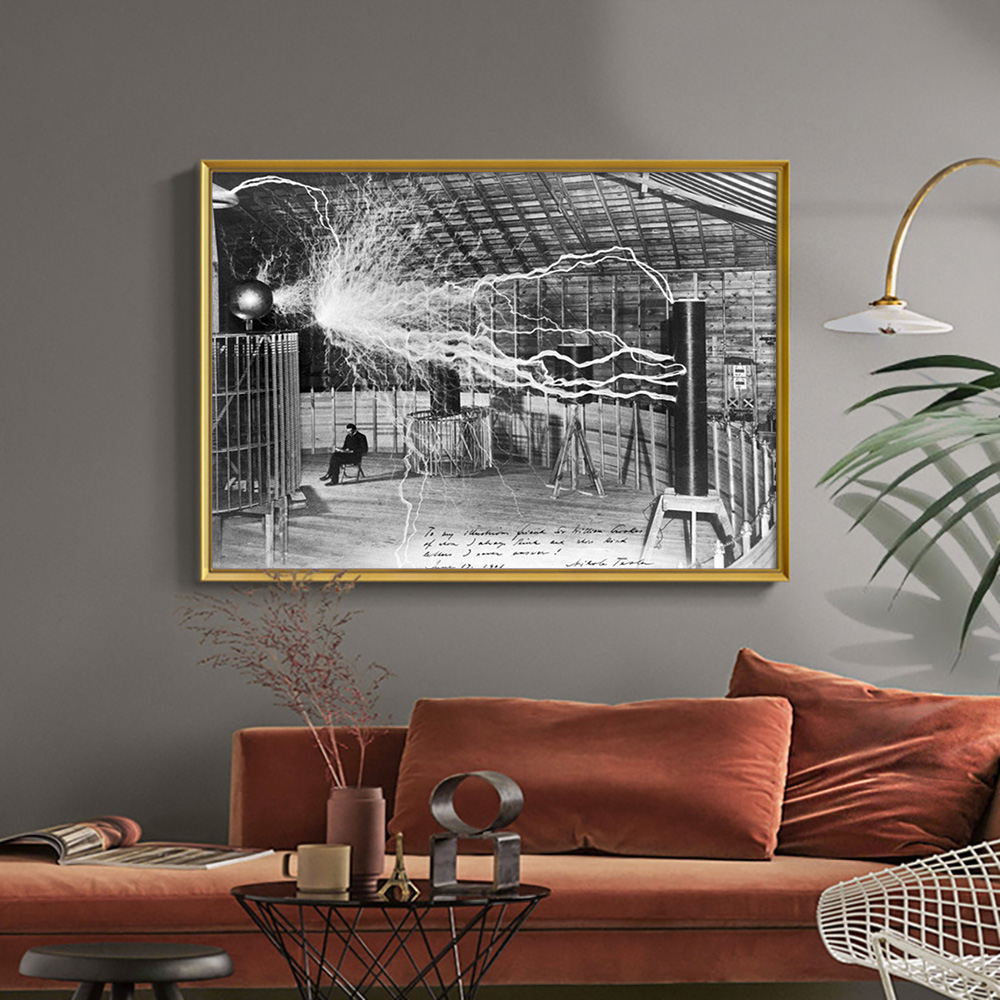 Nikola Tesla Lab Electricity Print Art Vintage Poster Electric Current Laboratory Canvas Painting Home Decor Wall Picture Gift