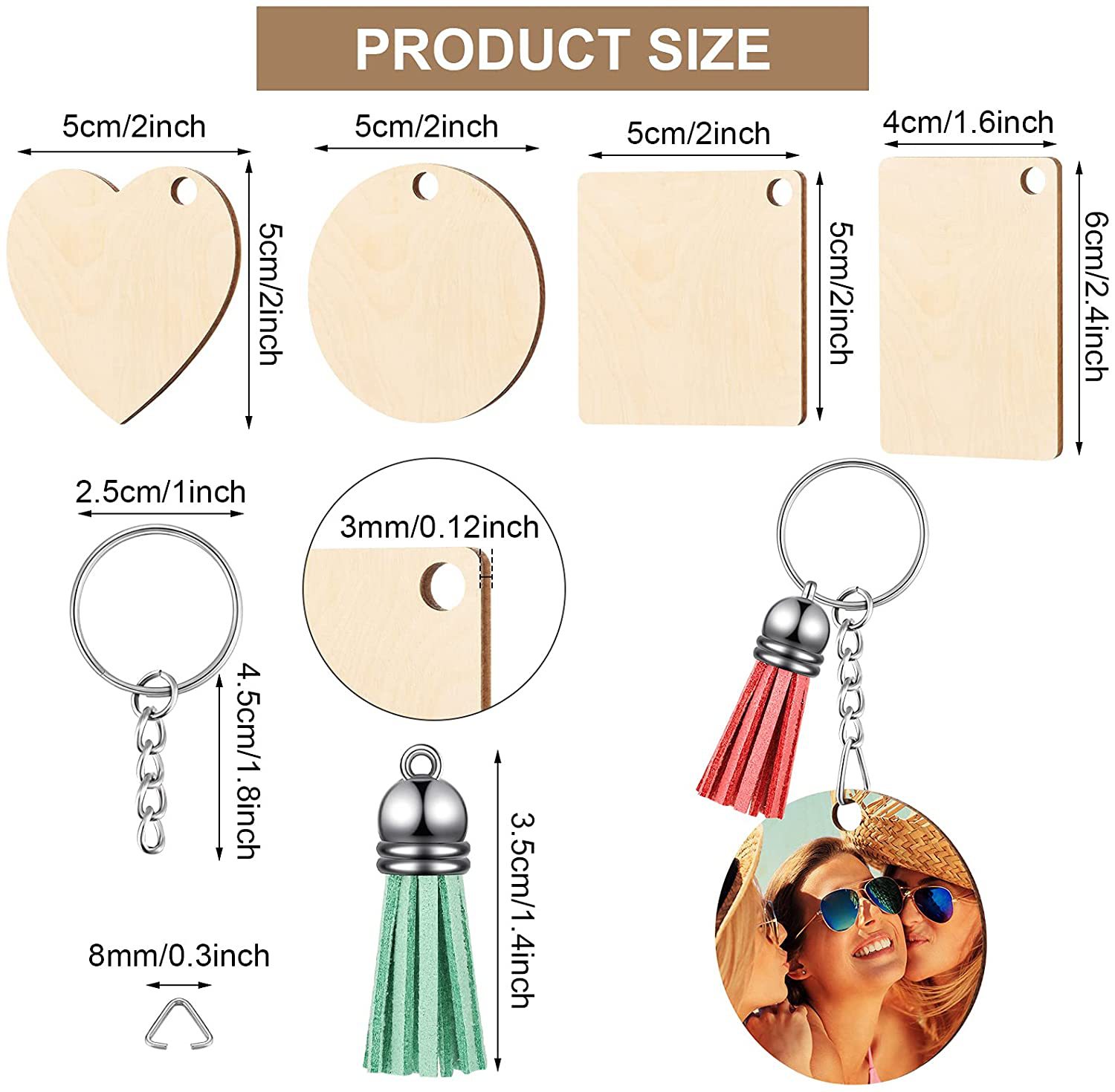 Charms houten ornament lege kit met cirkels sleutelhanger kleurrijke kwastjes sleutelhanger ringen jump ringen voor doe -het -zelf handgemaakt cadeau