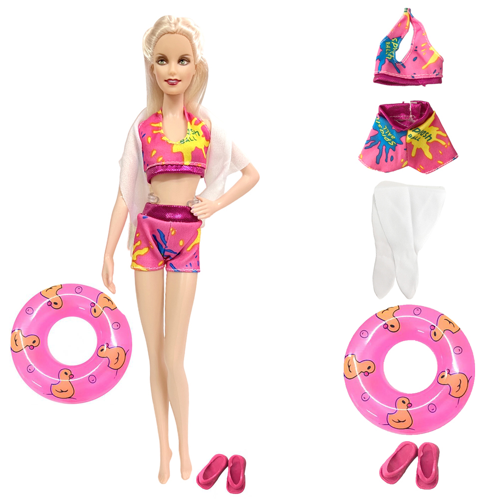 1* Mayo +1* Rastgele Lifebuoy +Terlik Mayolar Barbie Bebek Aksesuarları İçin Yaz Bikini Yüzme Kıyafetleri Diy oyuncak JJ