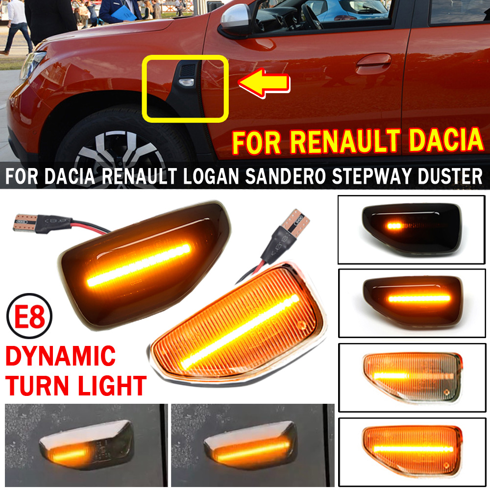 LED Dynamic Side Marker Light Arrow Turn Signal Blinker Lamps för Dacia Logan 2 Sandero 2 Duster 2 Renault Stepway