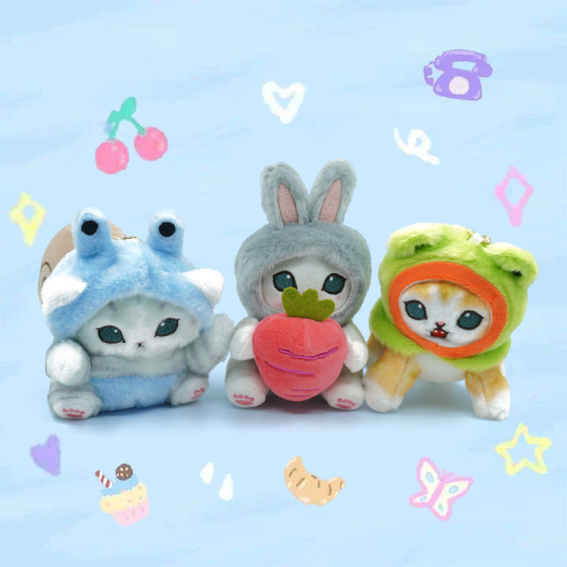 Japanese cross dressing series rabbit shark cat three eyed plush toy doll Kuromi keychain claw doll machine pendant