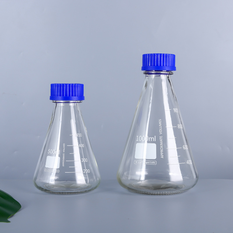 Screw Mouth Triangular Flask Glass Conical Flask Blue Cap 500 / 1000ml Triangular Flask Conical Flask