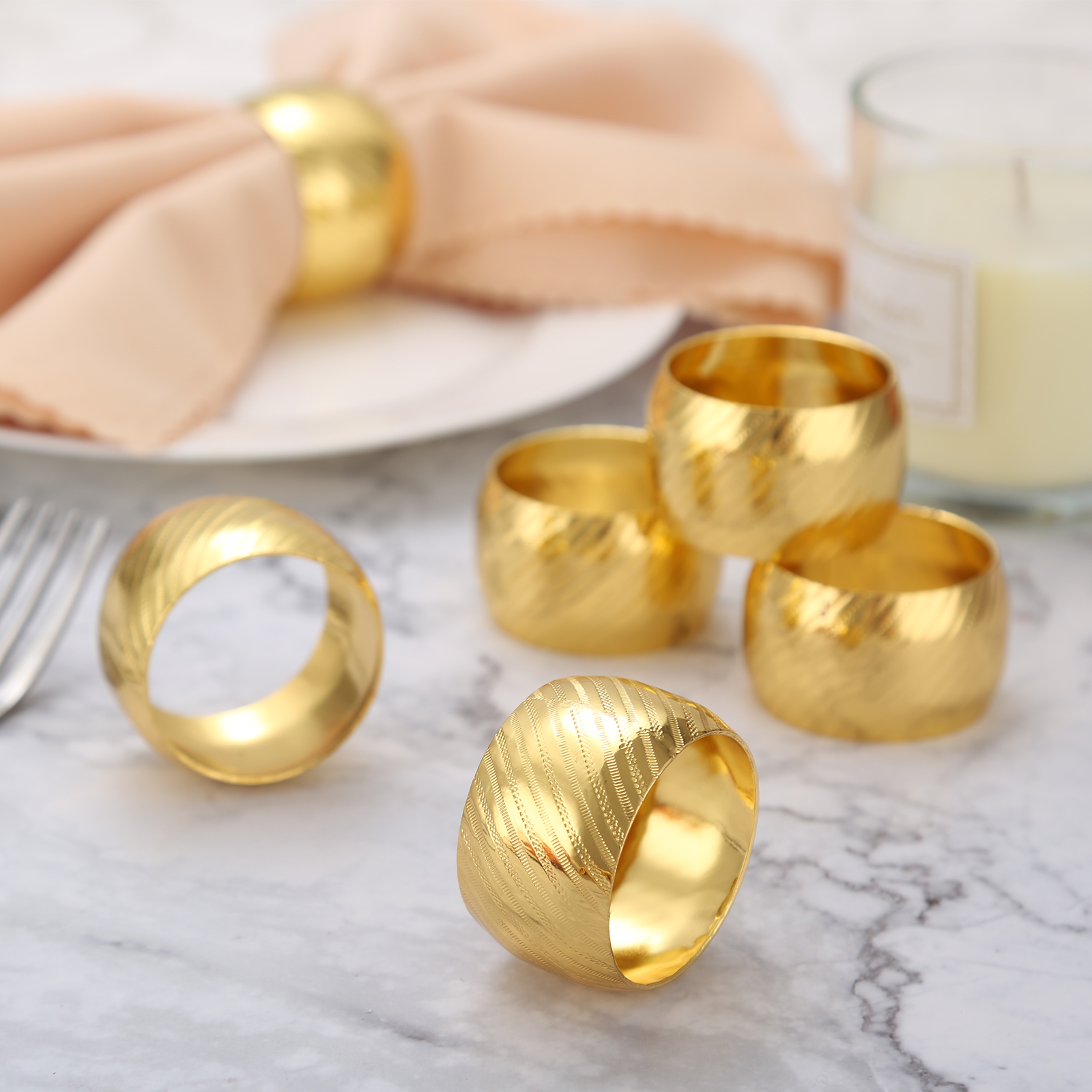 metalen trommelvormige golfpatroon Napkin Rings Napkin Buckle Holder voor Festivel Wedding Party Banquet Dinertafel Decoratie