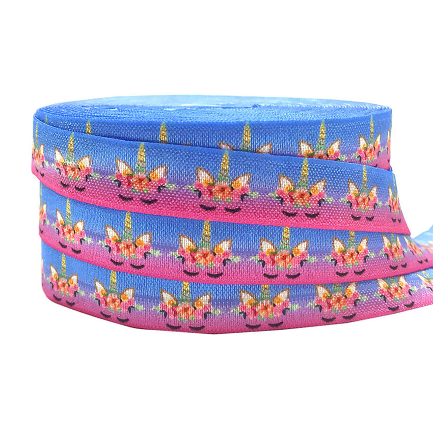 10 meter 16 mm eenhoorn print regenboogvouw over elastische handgemaakte accessoires Diy Scrunchy Scrunchy Elastic Band for Pick