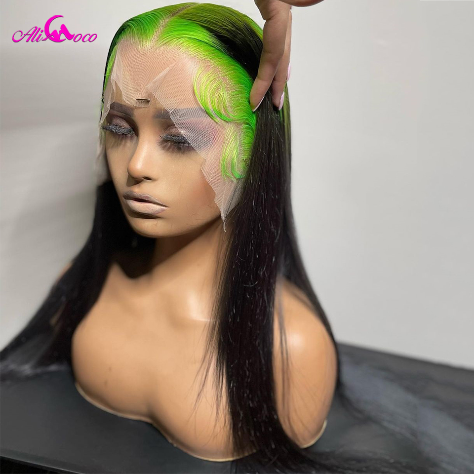 Light Green Root Lace Front Human Hair Wig HD Lace 13x4 Straight Frontal Brazilian Ombre PrePlucked Virgin For Black Women