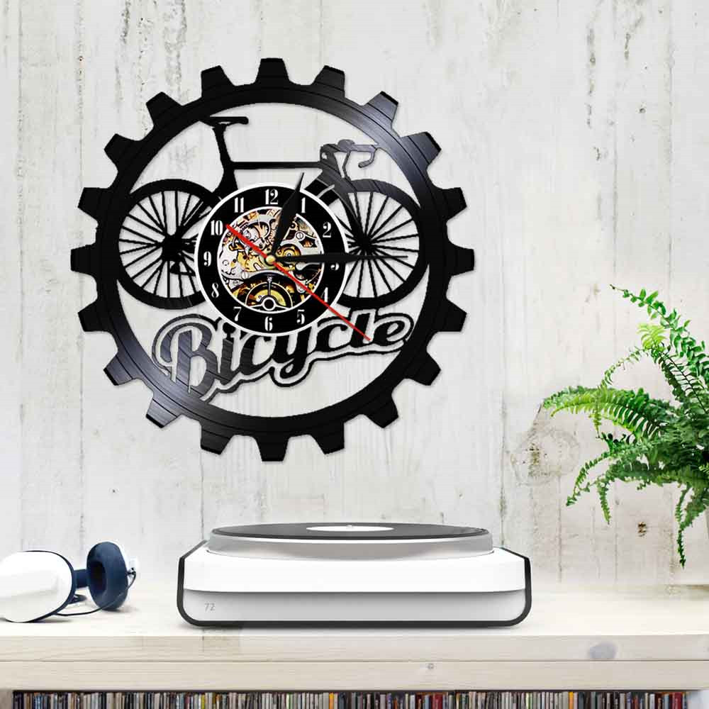 Bicycle Color Changing Wall Light Bike Laser Cut Vinyl Longplay Record Watch Clock Gear Vintage 12"Hanging Decor