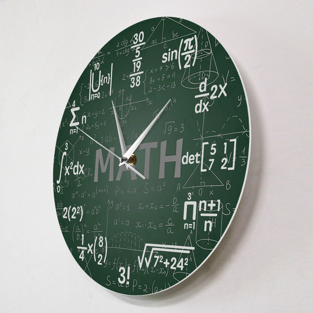 Green Chalkboard Math Formulas Wall Clock Hanging Wall Watch مرة أخرى إلى المدارس العلوم الرياضية الرياضية