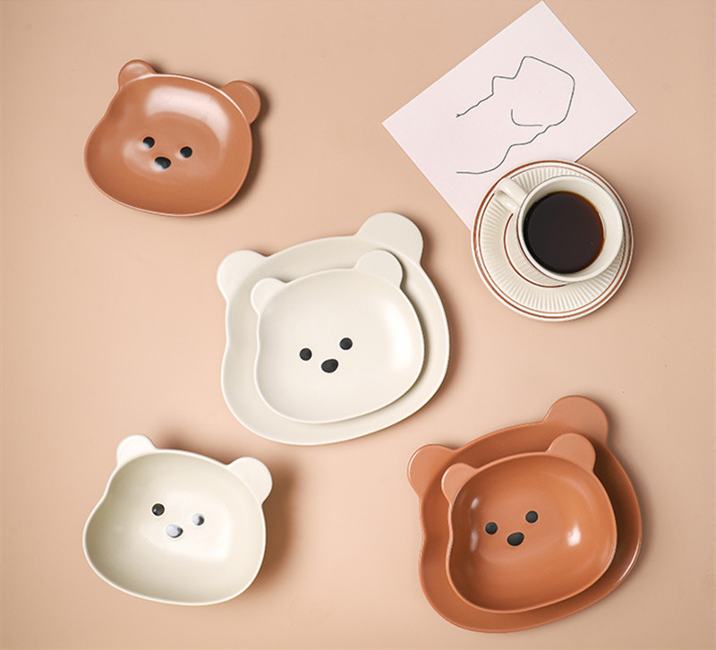 Cat Bowl Ceramic Dog Bowl Bear Bowl Cute Anti-Overturning Cat Plate Rice Bowl Cat Food Bowl Pet Single Bowl Kitten Pet Supplies