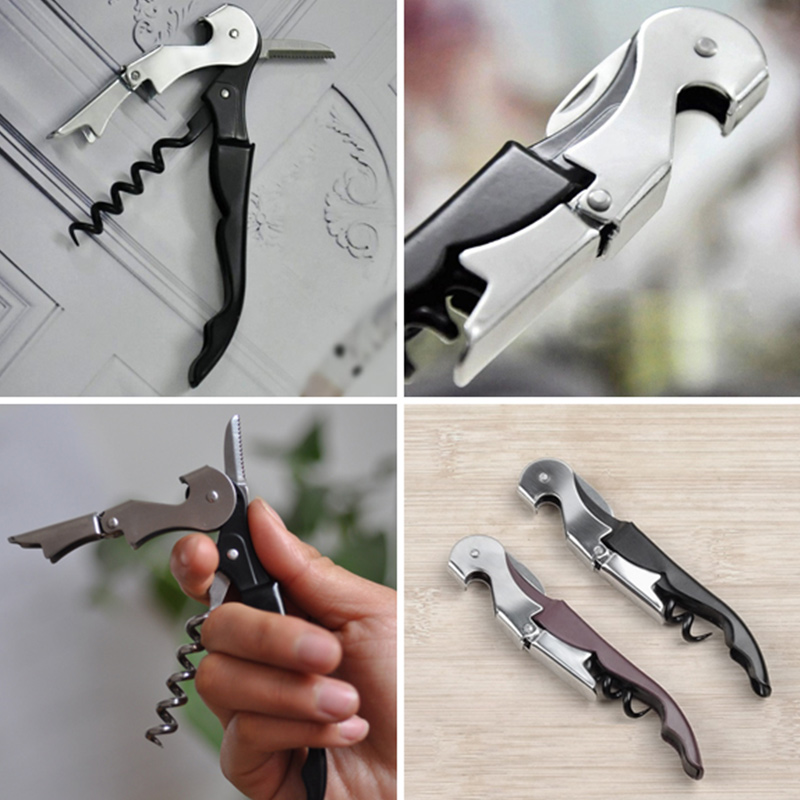 Wein Oppener Doppelscharnierkorkenzieher Kellner Flaschenöffner für Party Bar Wine Bottle Cap Opener mit Plastikgriff