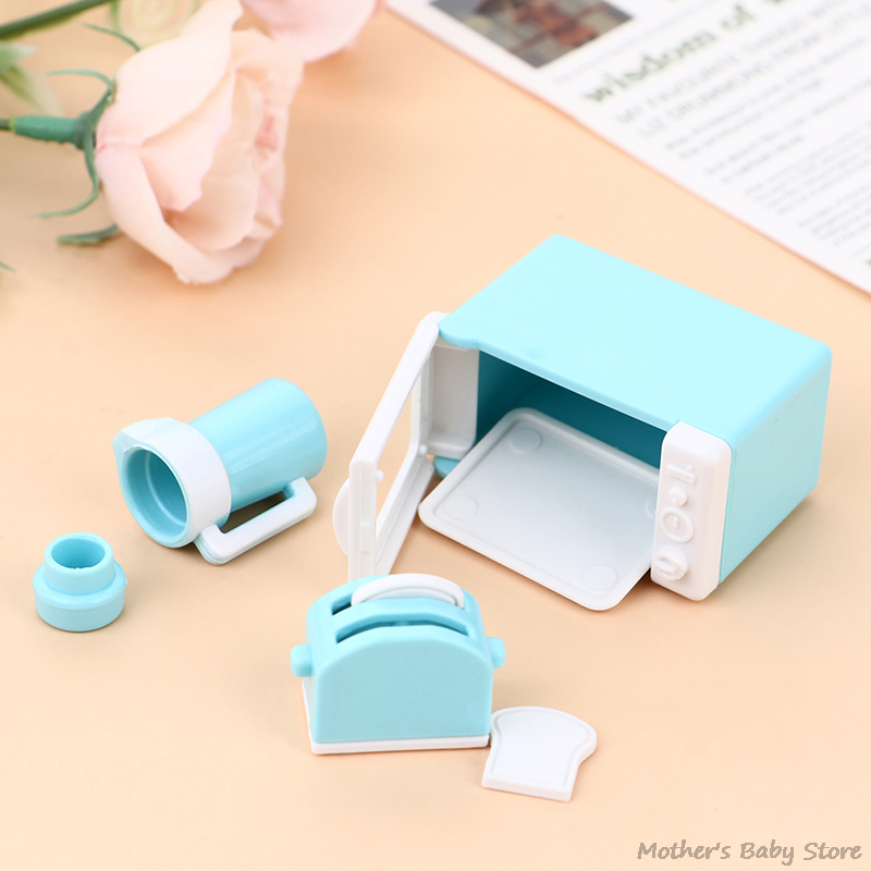 1 مجموعة 1:12 Dollhouse Mini Microwave Maker Kettle Kitchenware Dollware Cookware Child Toy Dollhouse Accessory Model Toy