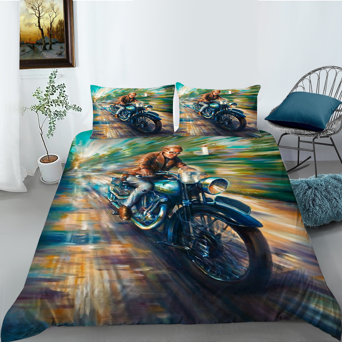 Set di biancheria da letto in moto di lusso set di coperture piumini a grandezza naturale