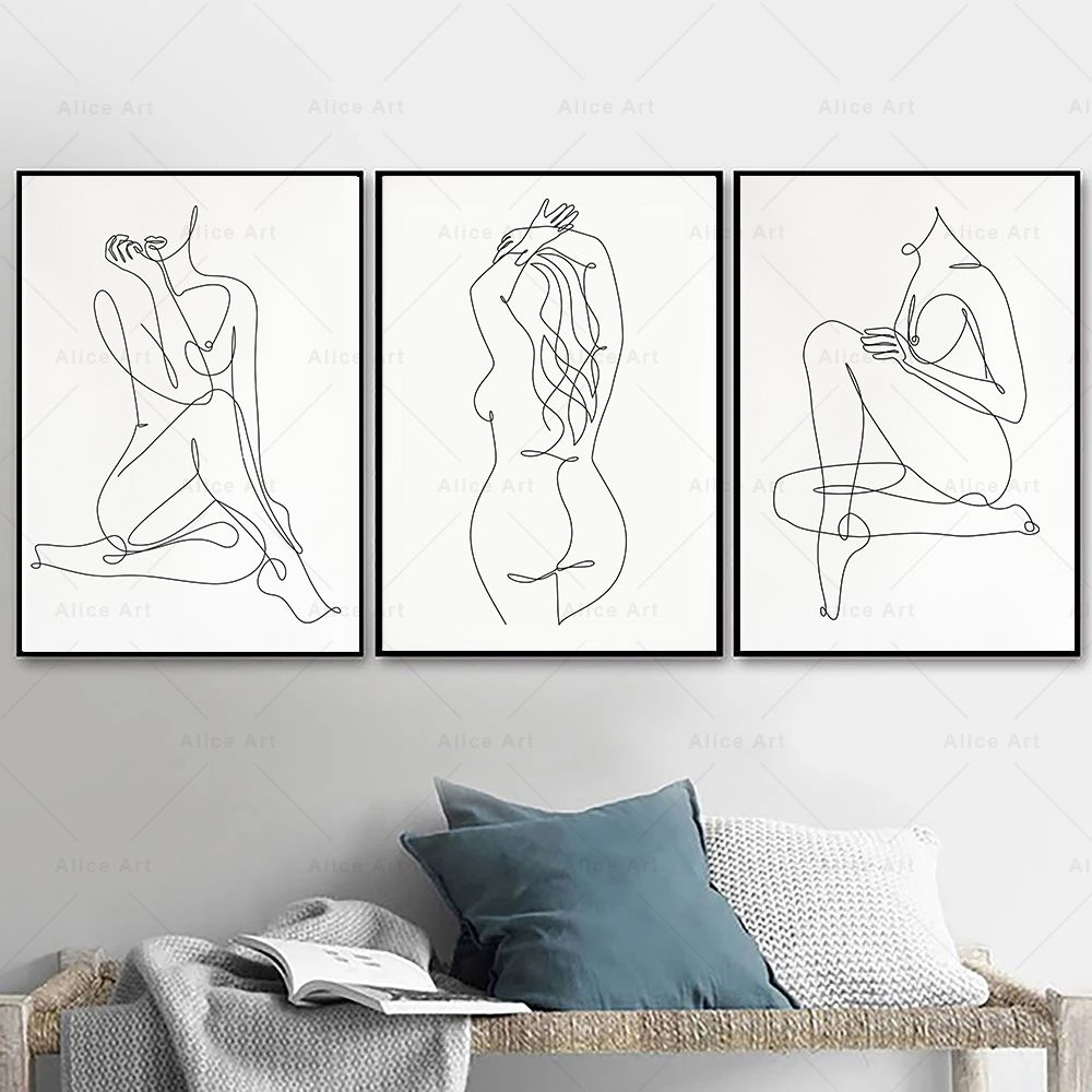 Abstract Woman Line Drawing Poster Sexy Yoga Girl Canvas Dipinto femmina Nude Nordic Minimalist Minalista Immagini Stampa Decorazioni la casa