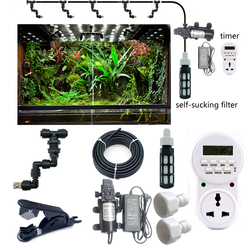 Heman Reptiles Misting System Kit Aquarium Mist Sprinkler Rainforest Tank 360 Justerbart PET -kylsystem Kit