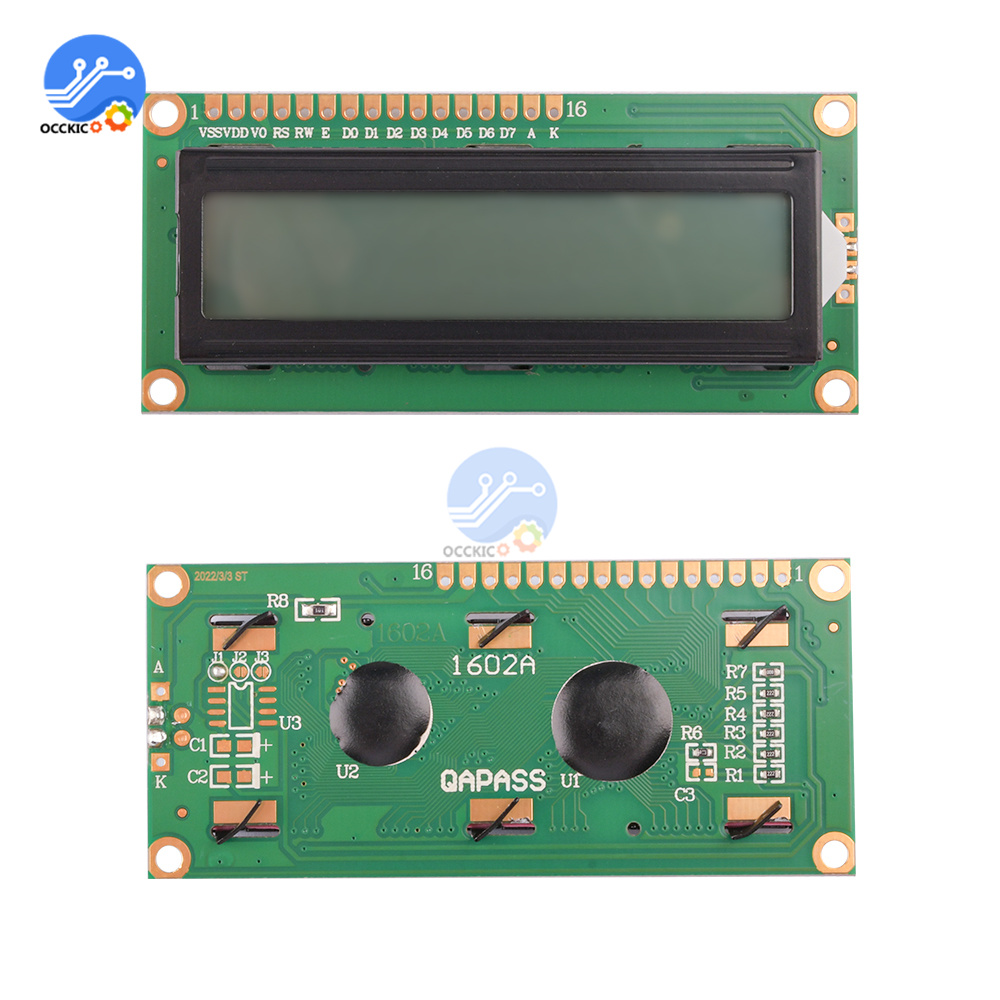LCD1602 1602 Module Blue/Green/Grey Screen 16x2 Character LCD Display Module.1602 3.3V 5V Green Screen and White Code
