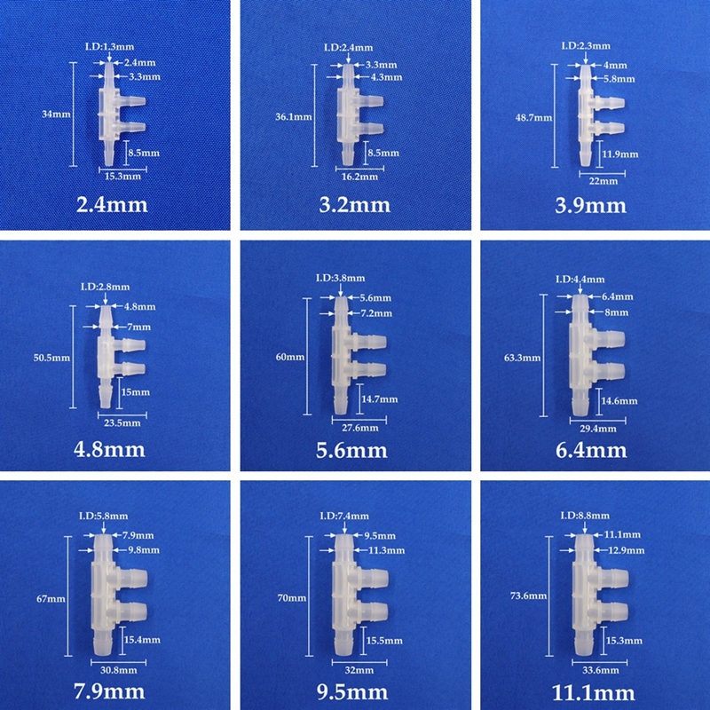 5st 2,4 ~ 7,9 mm livsmedelsgrad PP 4-vägar 5-vägs slangskontakt Aquarium Fish Tank Water Air Slange Distributör