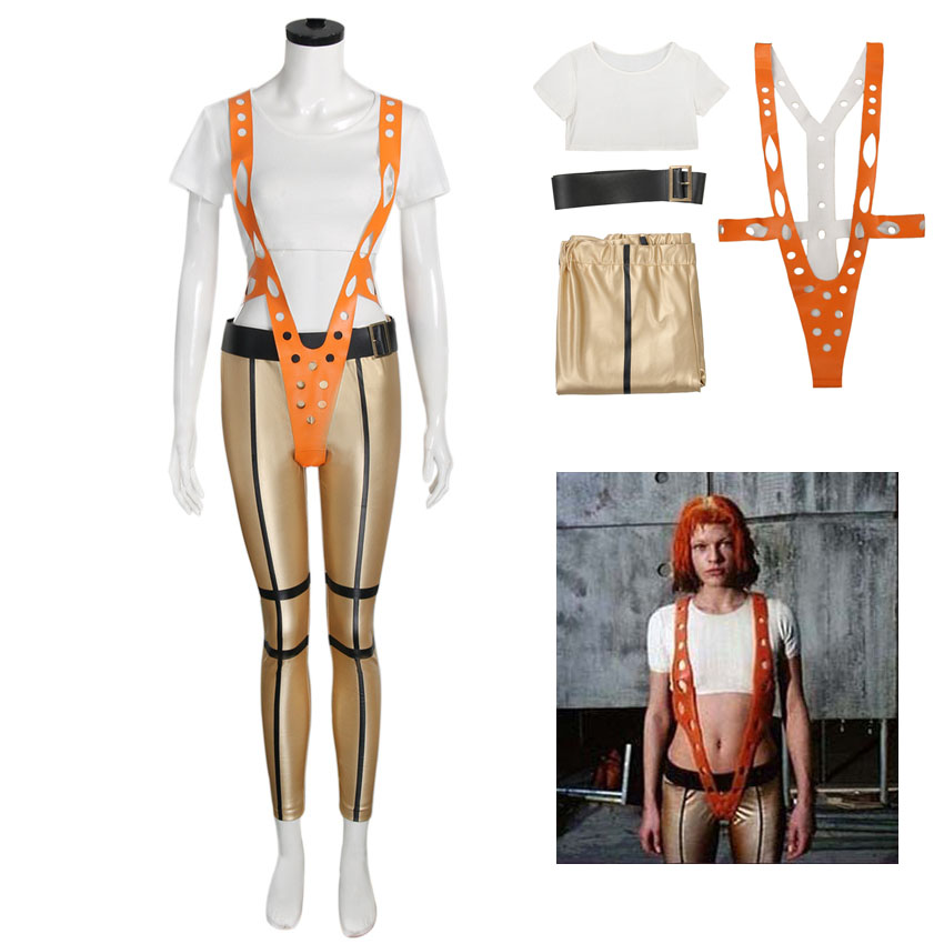 Takerlama -Film Das fünfte Element Leeloo Kostüm Frau Tops Hosen mit Orangenriemen Halloween Party cos Alien Girl Anzüge