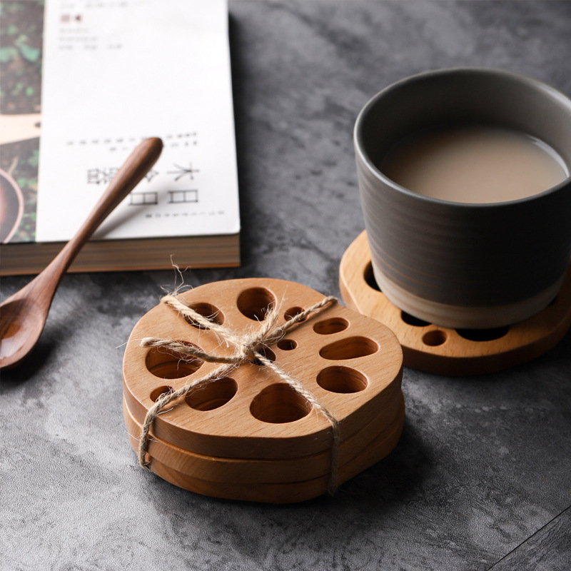 Simple Lotus Root Root en bois Coaster Anti-Scalding Wood Cafe Cup Coasters Cuisine Mat Creative Placemat For Dining Table