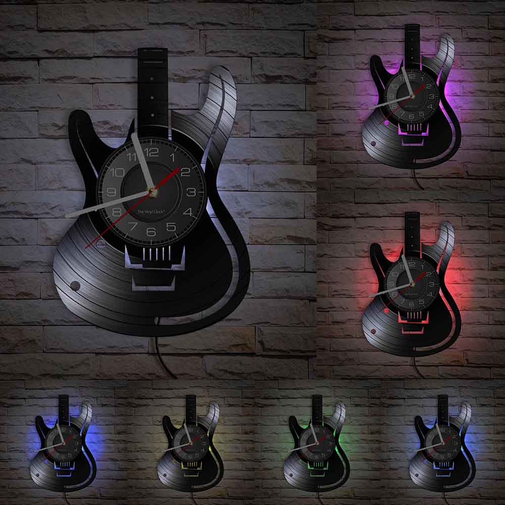 Guitar Vinyl Record Wall Clock Music Vintage Album Longplay Wall Watch Music Room Home Decor Musical Instruments Guitarist Gift