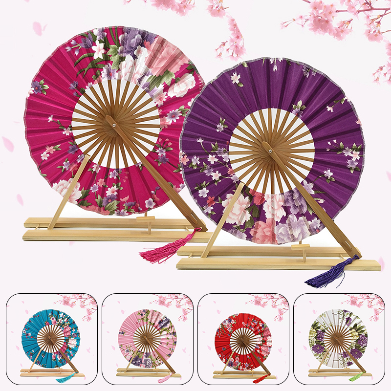 Nouveau style japonais Sakura Flower Pocket pliing Fan Round Cercle Mariage de mariage DÉCOR DÉCOR DE BAMBOO BAMBOE ÉVERTISSEMENT