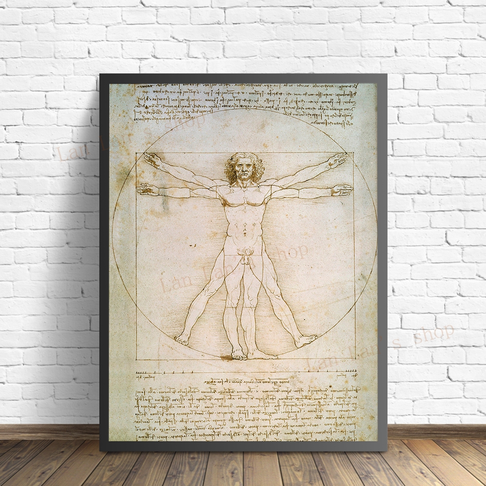 Leonardo da Vinci Vitruvian Man Poster Art Poster Vintage Anatomy Tela Painting Wall Picture Art Stampe Doctor Office Home Decor