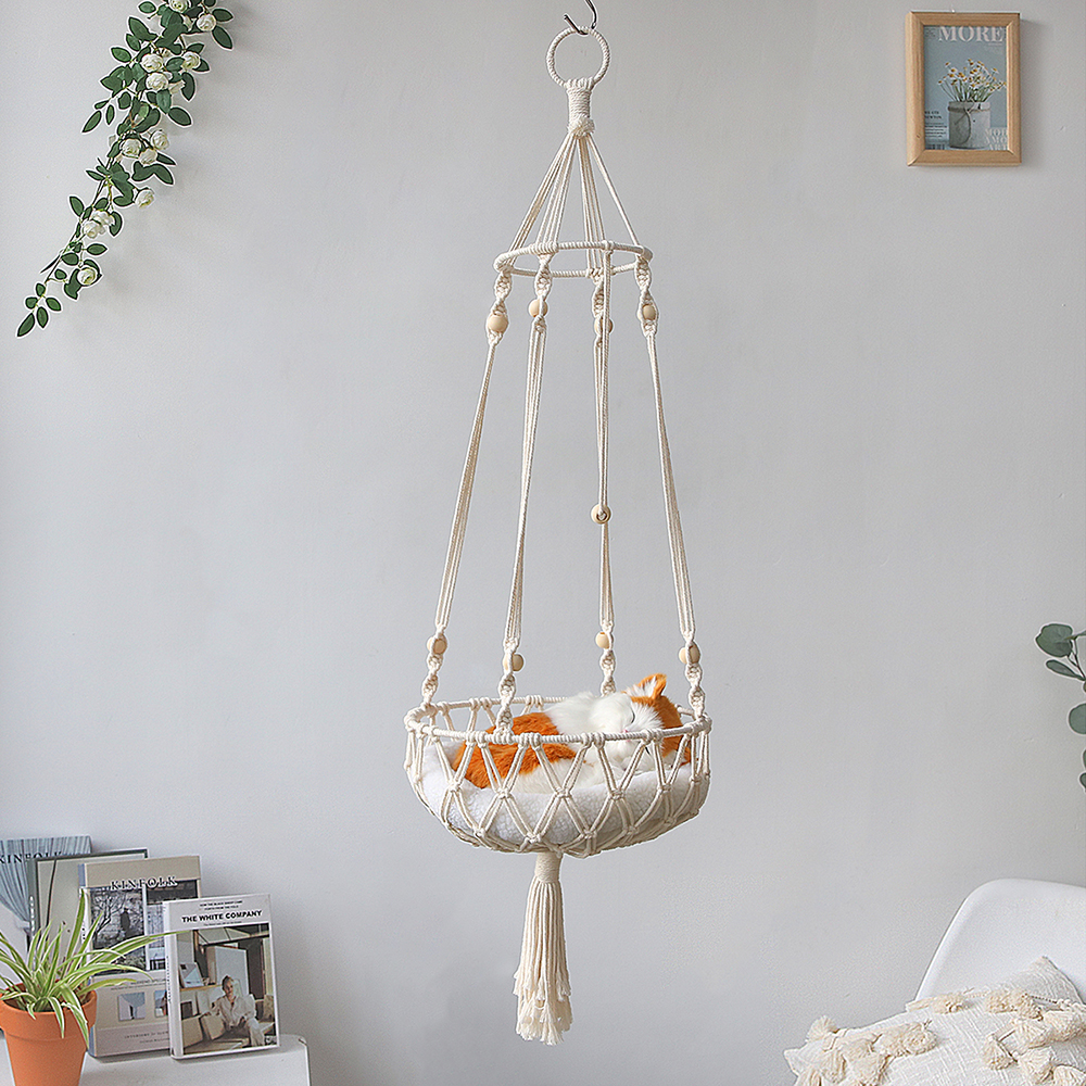 MACRAME CAT AMMOCK ، MACRAME Hanging Swing Cat Dog Bed Bed سلة Home Pet Cat Associory Dog Cat's House Puppy Gift