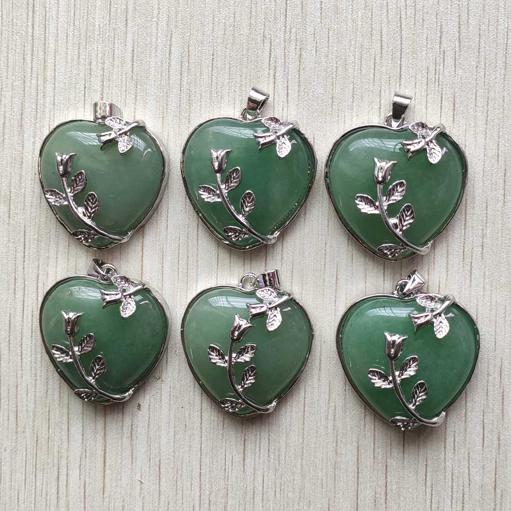 Good quality mix natural stone silver plated alloy flower heart pendants for jewelry accessories making wholesale 