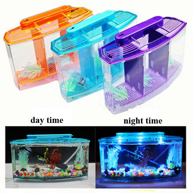 Acrylic Three Splits Aquarium Betta Fish Bowl Led Light Aquarium Hatchery Breeding Box Guppy Fish Tank Turtle Reptile House