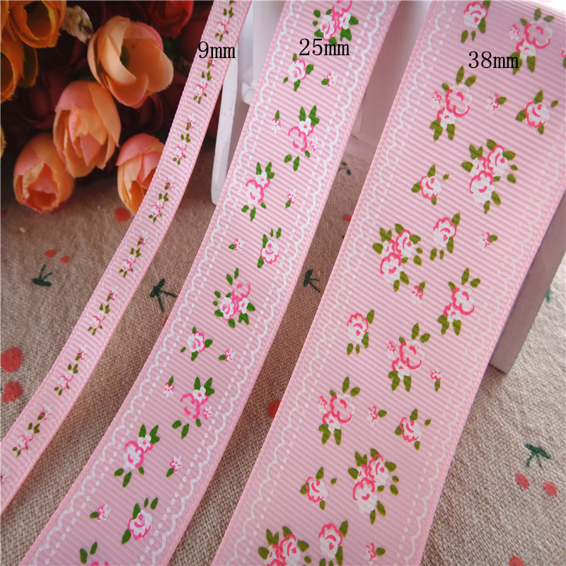 9mm/25mm/38mm 5 meter grosgrainband Spring Flowers Tryckt DIY 100% polyesterhårbågar Handgjorda material YM18020906