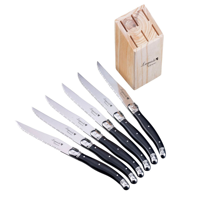 Black Laguiole Steak Knives Set in Wood Drawer White Handles Dinner Knives Rainbow Tableware set Restaurant Household Bar