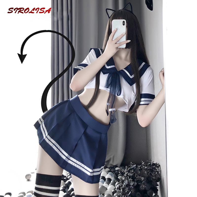 Studentuniform med miniskirt cheerleader outfit skolflicka japanska plus storlek kostymer kvinnor sexiga cosplay underkläder nya