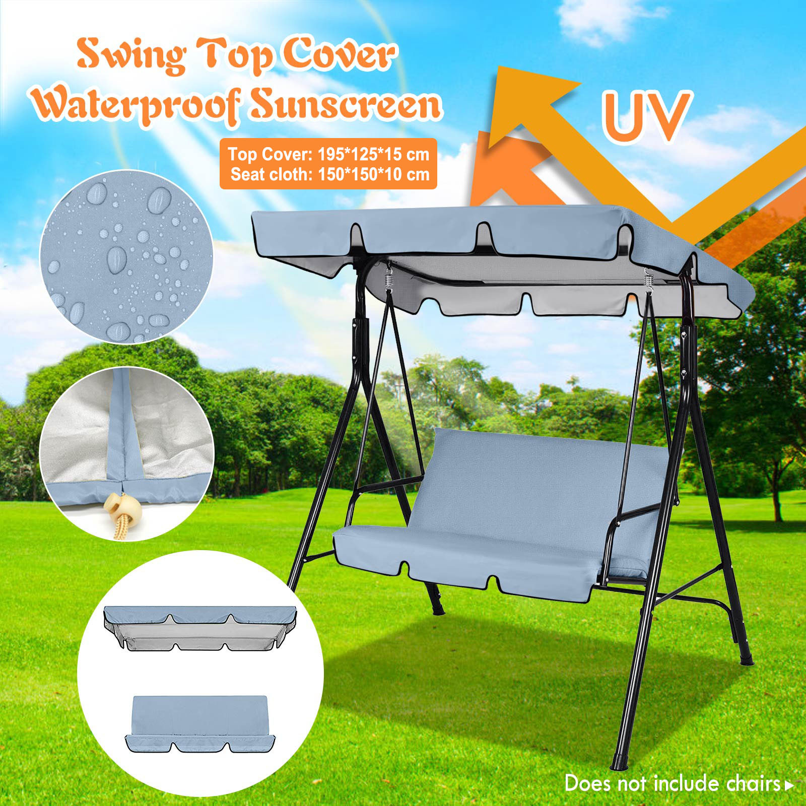 Garden Chairs Patio Swing Cover Set Waterproof UV-resistant Swing Canopy Seat Top Cover Swing Seat Cover Shade Sails