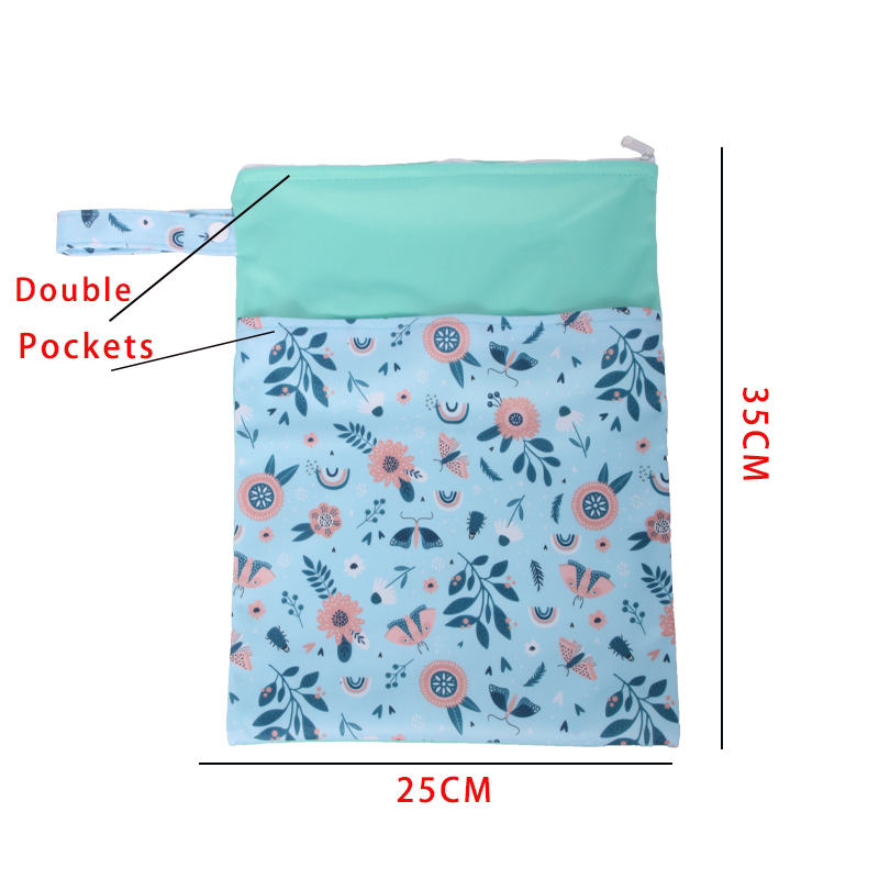 Multi Reusable Baby Nappies Bag Wet Dry Mammy Bag With Double Pocket Cloth Handle Wetbag Waterproof 25*35CM Wholesale Dropship